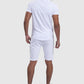 back design on white top and gym shorts set